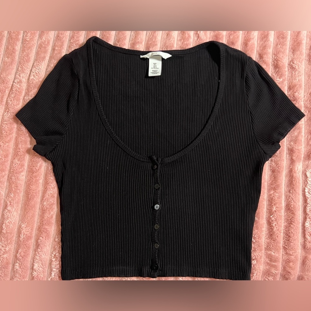H&M Black Ribbed Short Sleeve Top